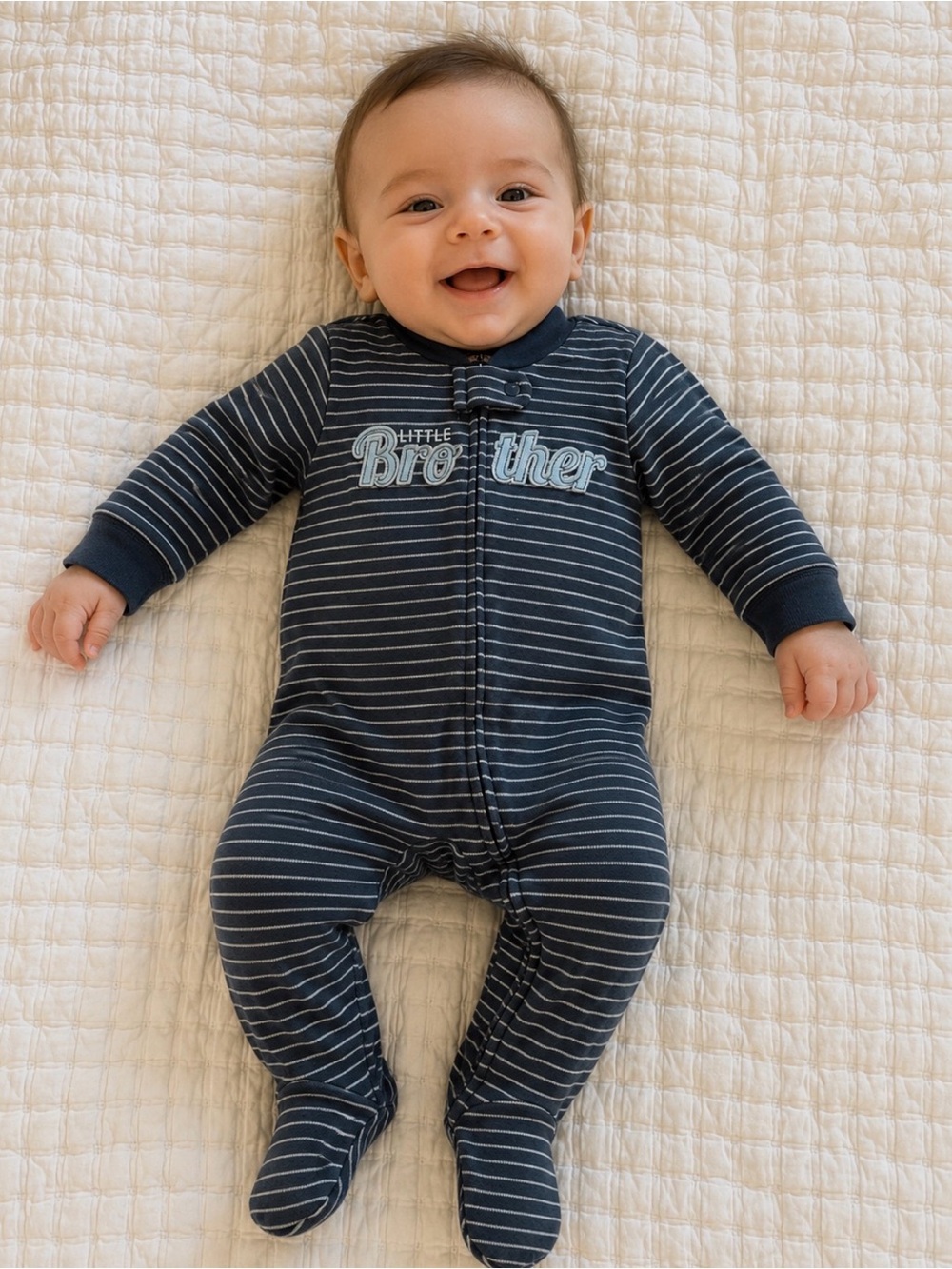Carter's Navy and Light Blue Striped 'Little Brother' Footed One-Piece
